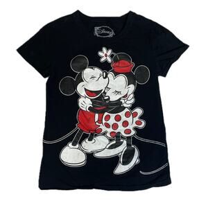 Vintage Disney Womens Mickey and Minnie Mouse Love T-Shirt, Black - Medium